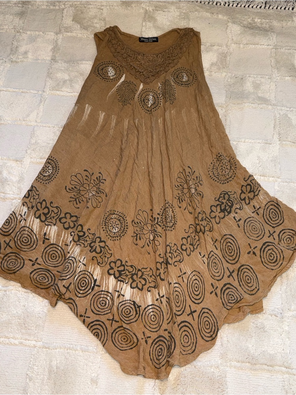 Boho Embroidered Beach Dress Cotton/Viscose Blend - Brown One size